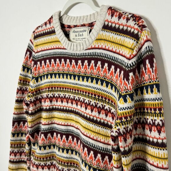Abercrombie & Fitch Sweater Fair Isle Mens Medium Fall Ugly Christmas Knit Cozy - Picture 2 of 8